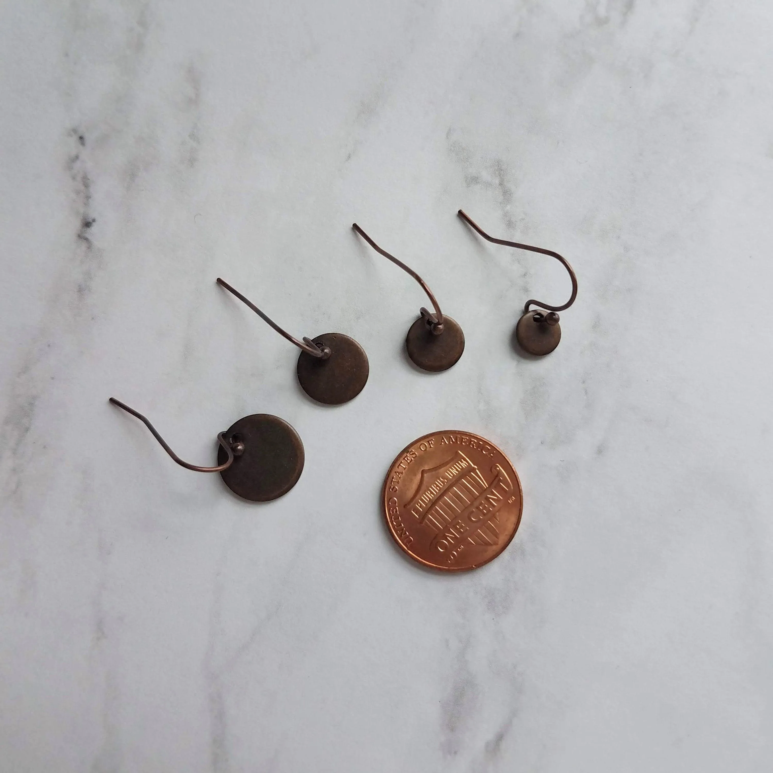 Copper Disk Earrings - small round tag, dark copper earring, antique copper disc, ONE PAIR copper earrings, tiny copper earring, 6 8 10 12mm