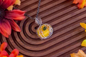 Copper Wire Pumpkin Pendant with Light Orange Fused Glass