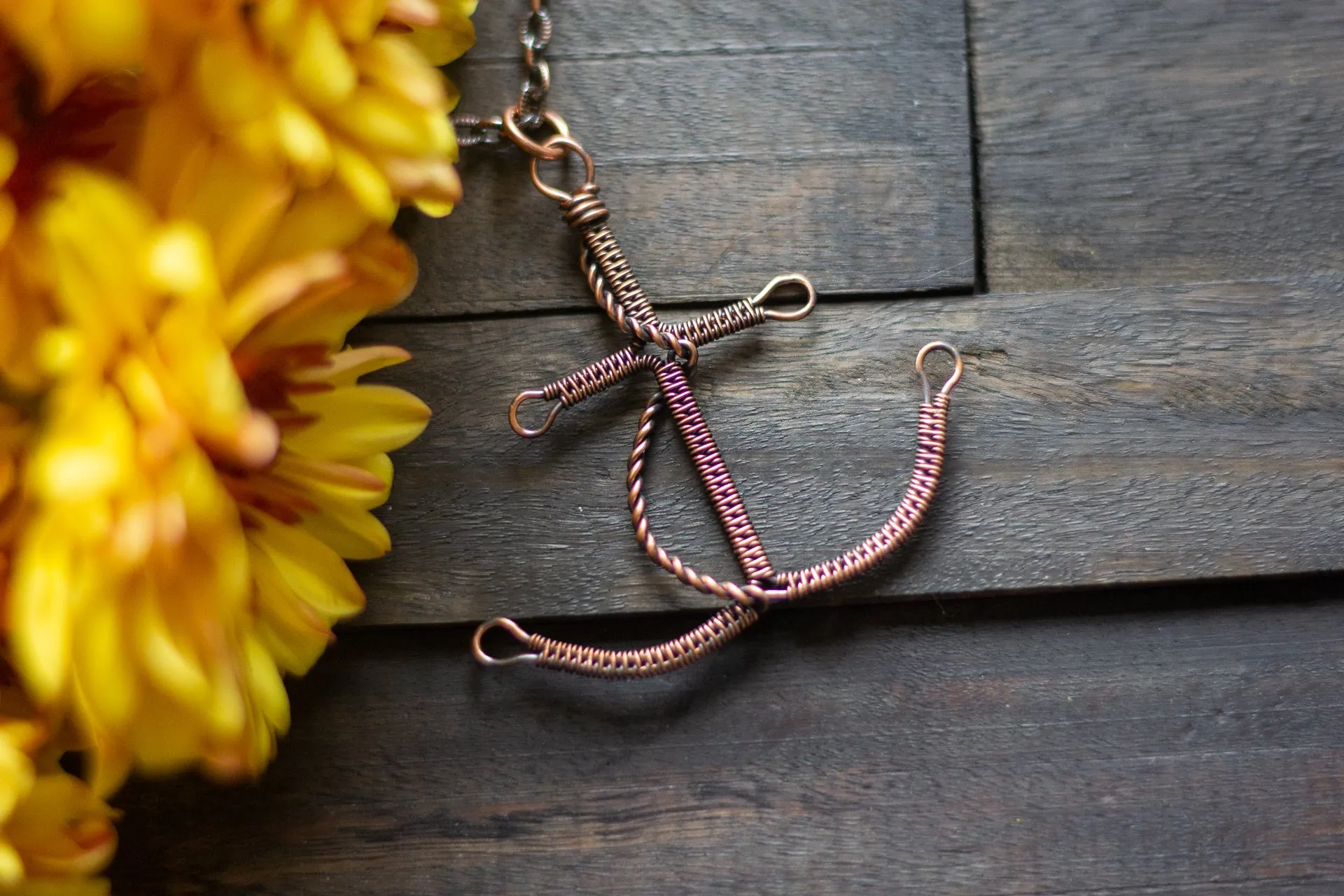 Copper Wire Wrapped Anchor Pendant