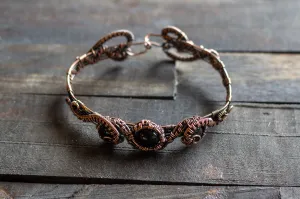 Copper Wire Wrapped Bracelet with Black Fused Glass Accents