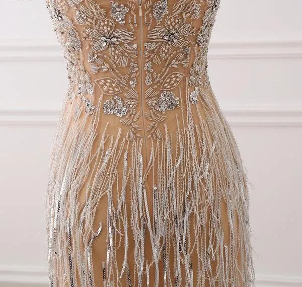 Crystal Mermaid Gold Raining Effect Dress