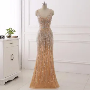 Crystal Mermaid Gold Raining Effect Dress