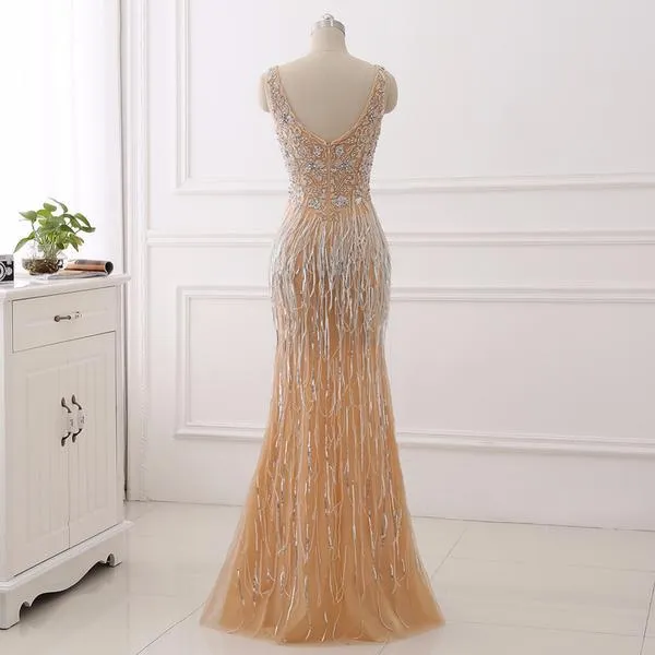 Crystal Mermaid Gold Raining Effect Dress
