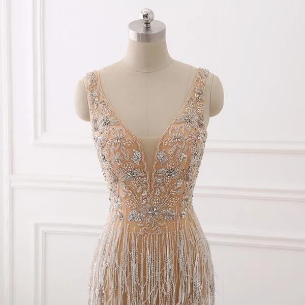 Crystal Mermaid Gold Raining Effect Dress
