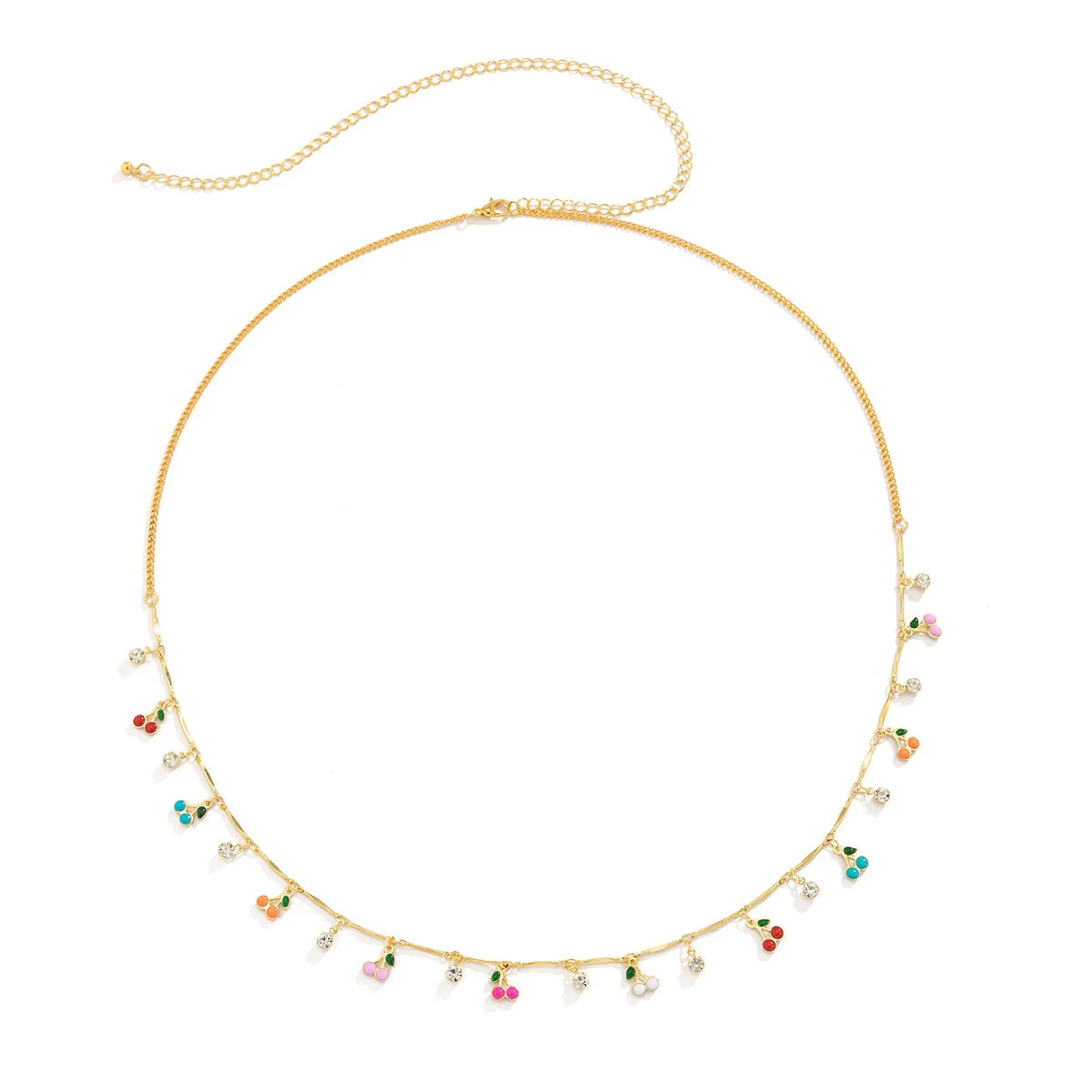 Cubic Zirconia & 18K Gold-Plated Cherry Charm Waist Chain