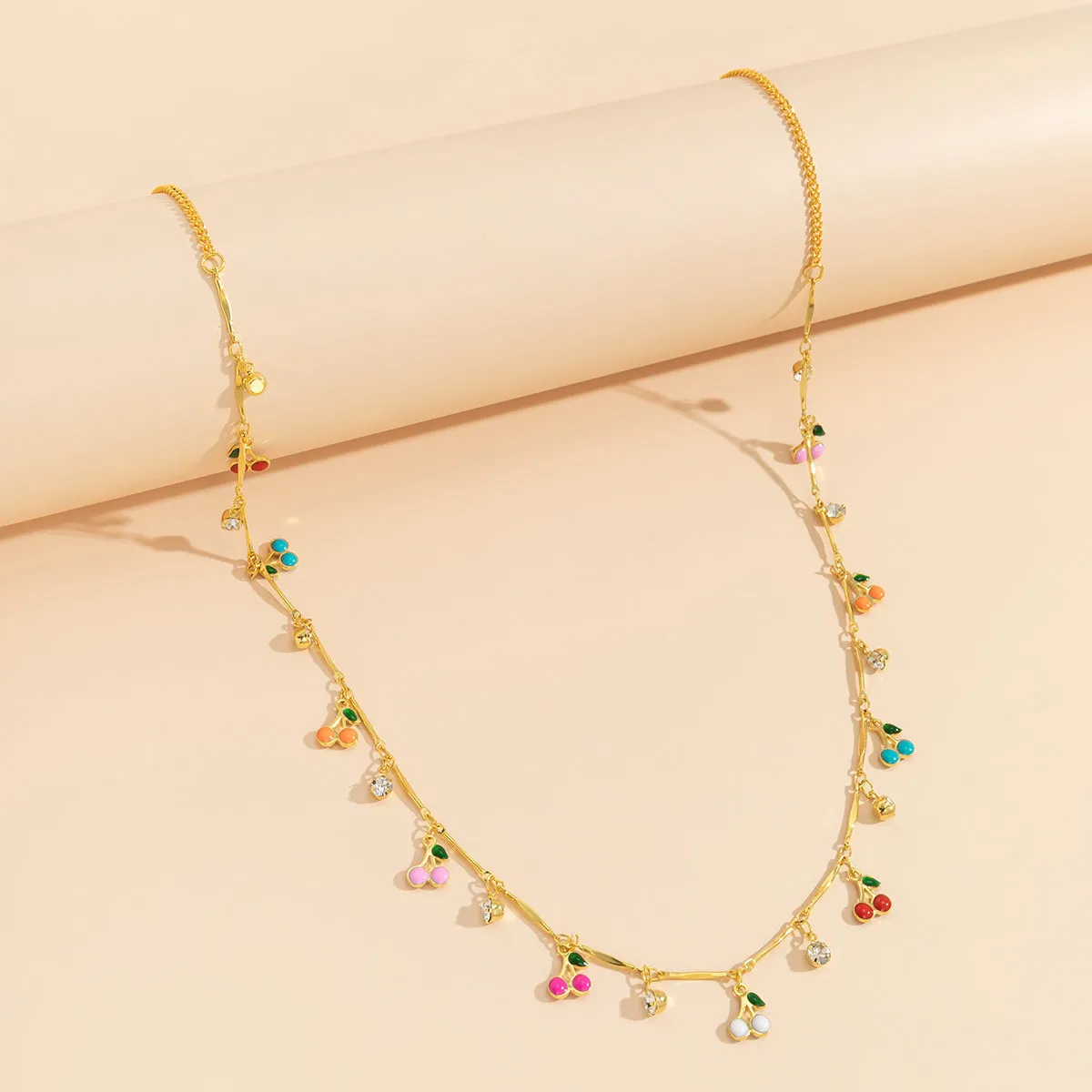 Cubic Zirconia & 18K Gold-Plated Cherry Charm Waist Chain