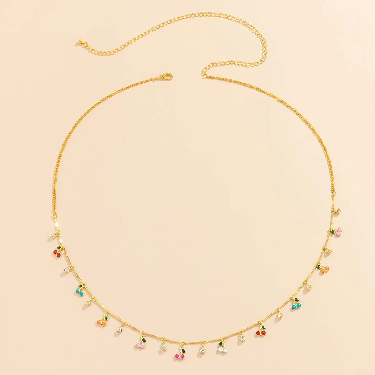 Cubic Zirconia & 18K Gold-Plated Cherry Charm Waist Chain