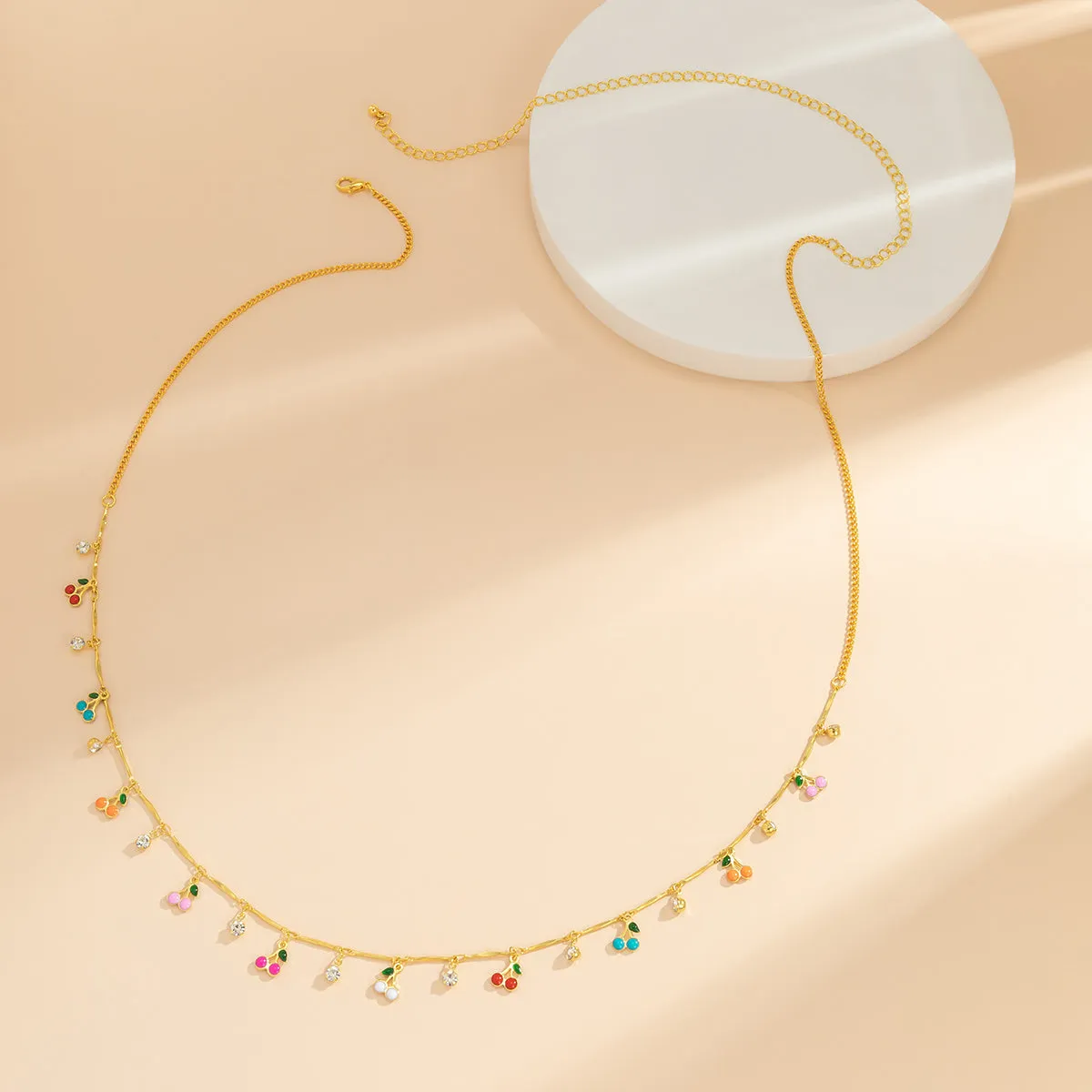 Cubic Zirconia & 18K Gold-Plated Cherry Charm Waist Chain