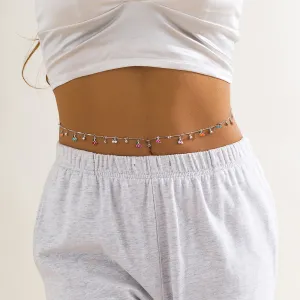 Cubic Zirconia & Enamel Silver-Plated Cherry Charm Waist Chain
