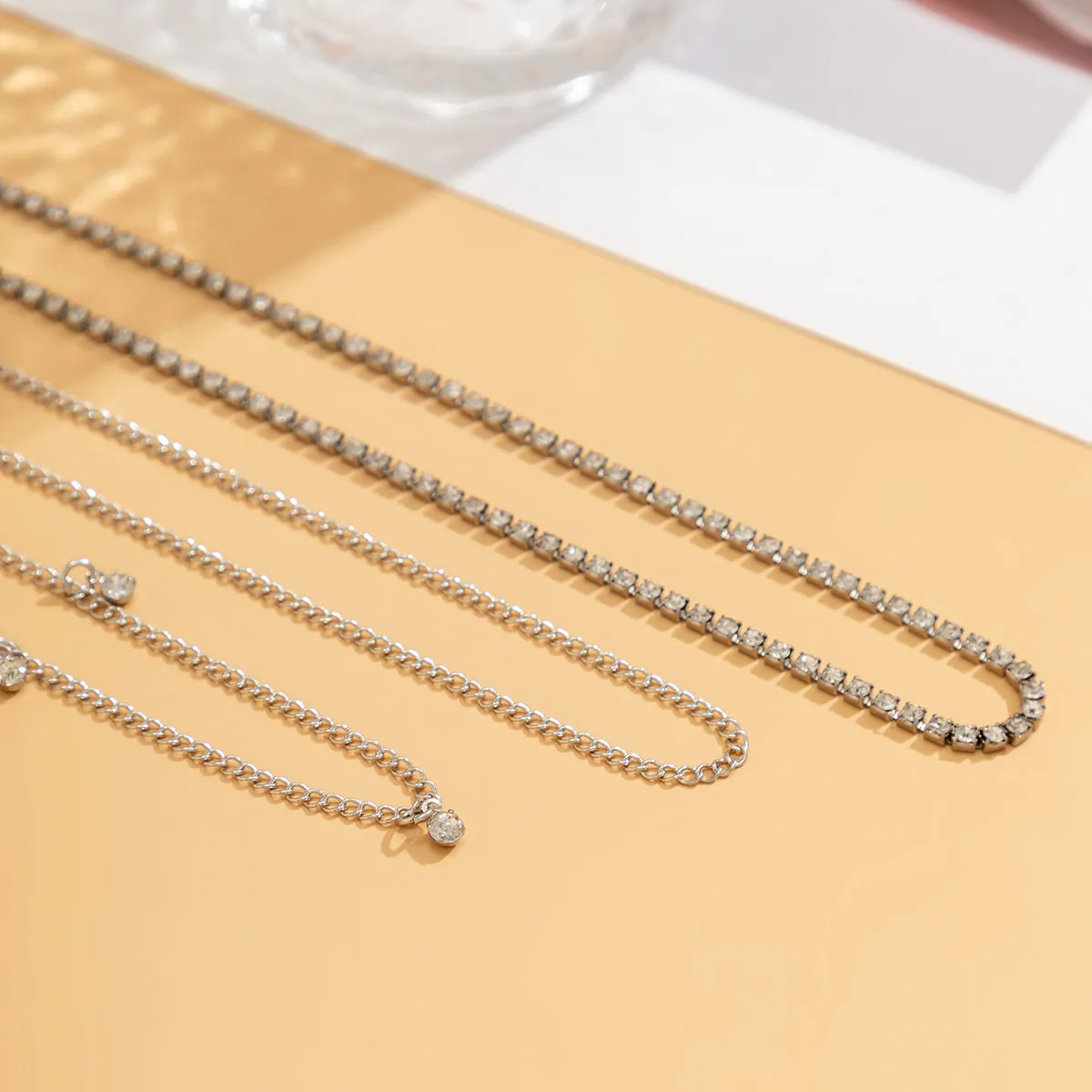 Cubic Zirconia & Silver-Plated Waist Chain Set