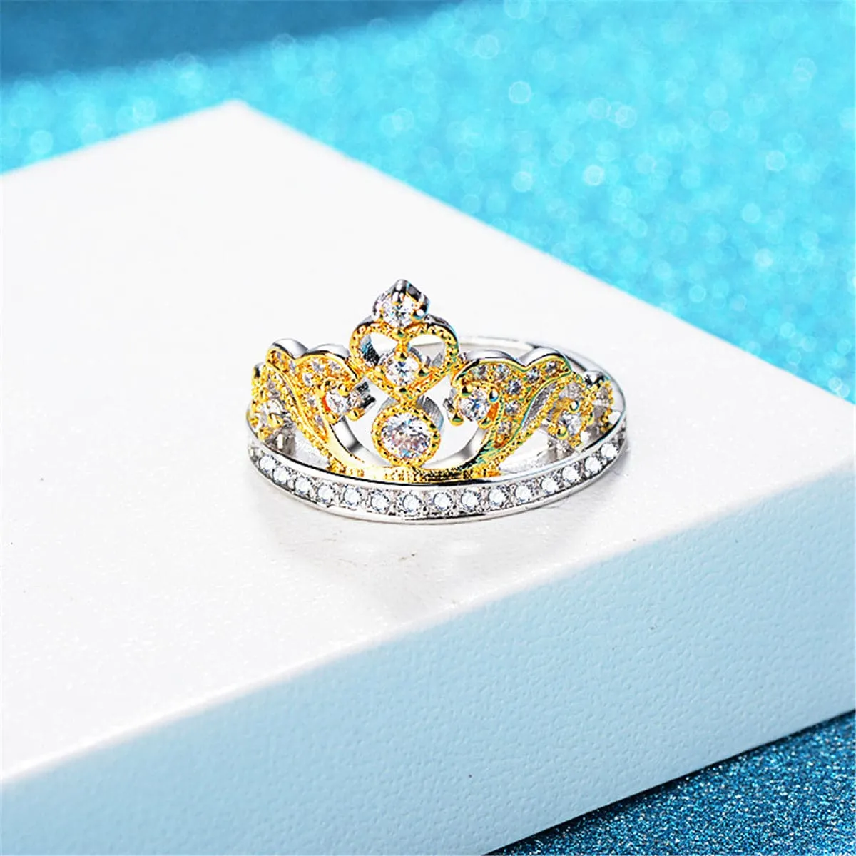 Cubic Zirconia & Two-Tone Crown Band Ring
