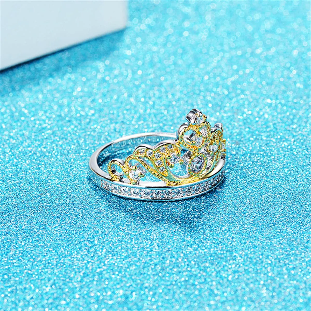 Cubic Zirconia & Two-Tone Crown Band Ring