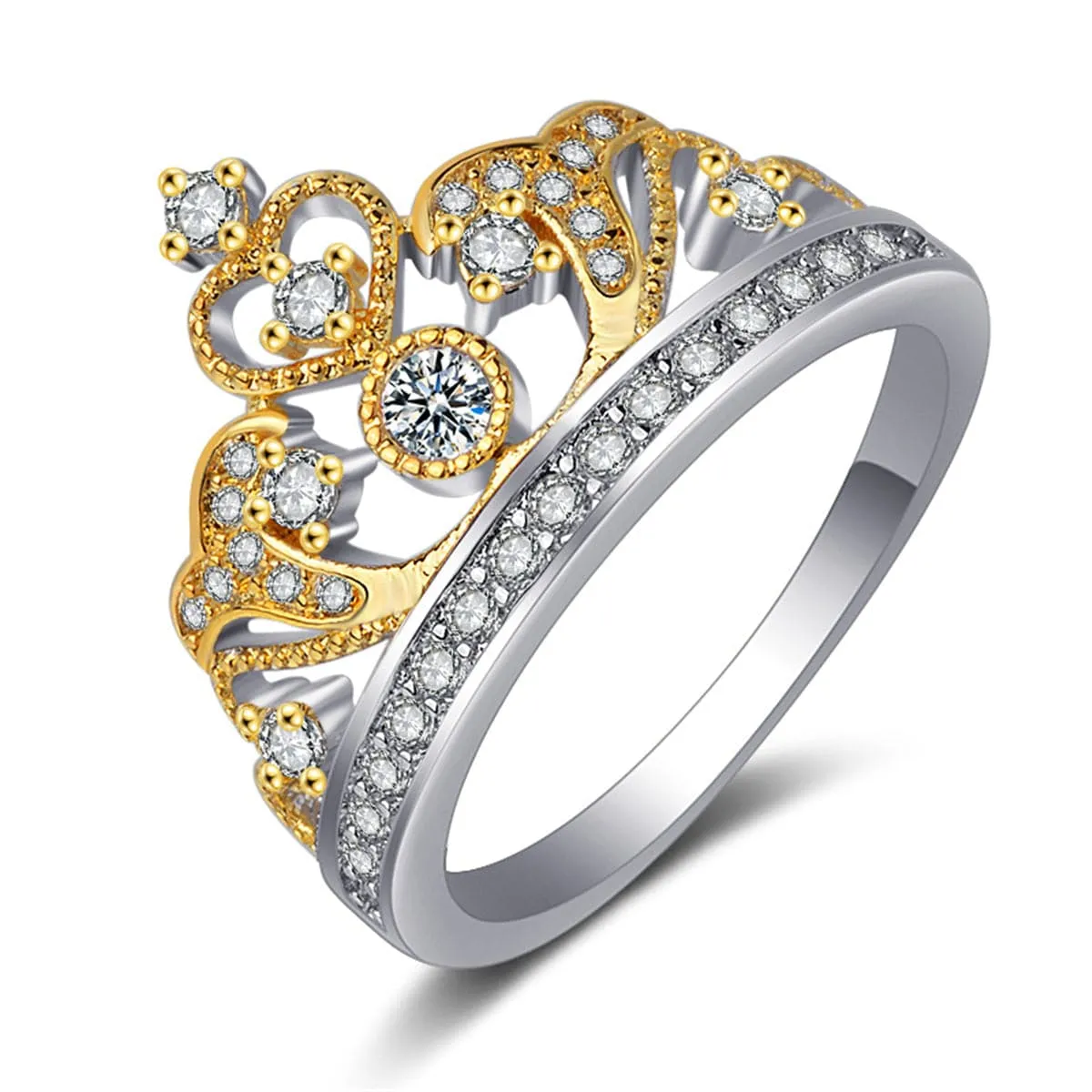 Cubic Zirconia & Two-Tone Crown Band Ring