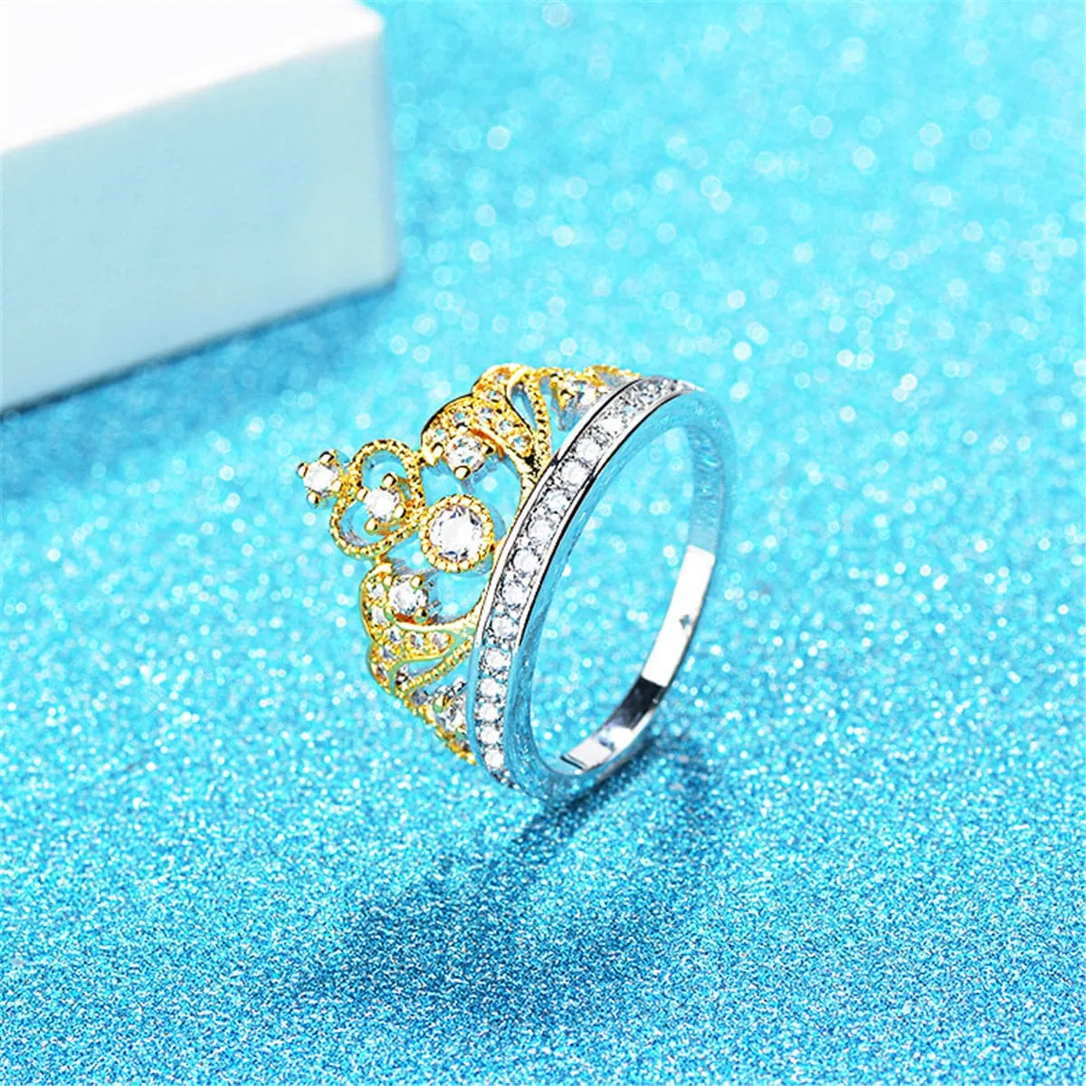 Cubic Zirconia & Two-Tone Crown Band Ring