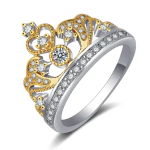 Cubic Zirconia & Two-Tone Crown Band Ring
