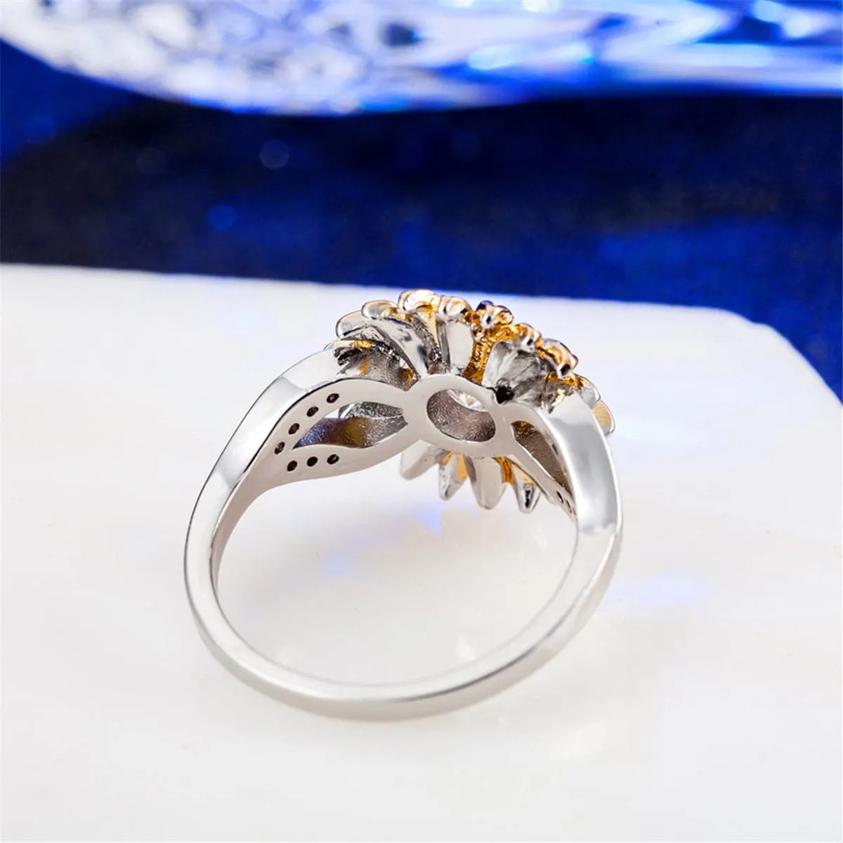 Cubic Zirconia & Two-Tone Sunflower Band Ring