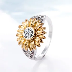 Cubic Zirconia & Two-Tone Sunflower Band Ring