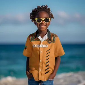 Custom Zambia Football Kid Hawaiian Shirt Copper Queens Kente Pattern LT14
