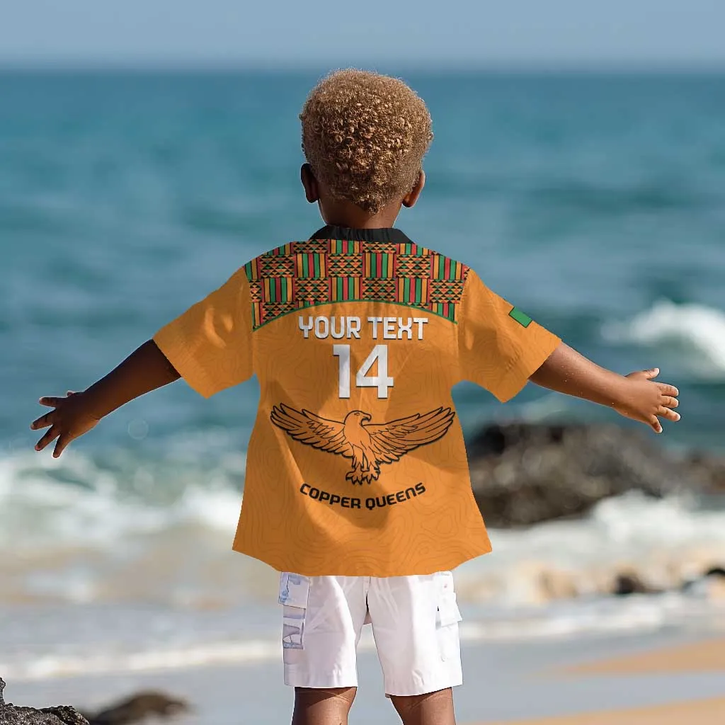 Custom Zambia Football Kid Hawaiian Shirt Copper Queens Kente Pattern LT14