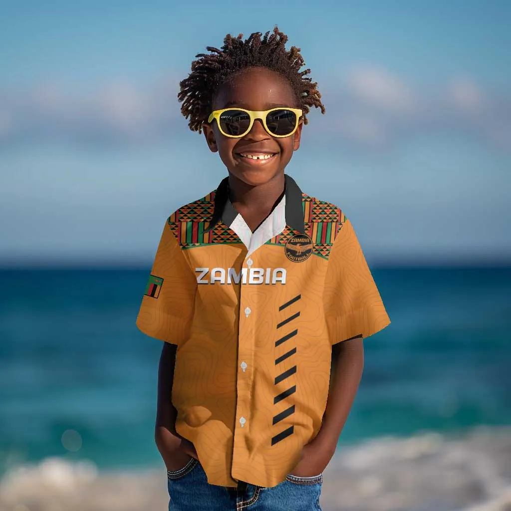 Custom Zambia Football Kid Hawaiian Shirt Copper Queens Kente Pattern LT14