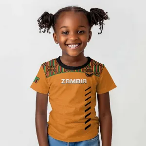 Custom Zambia Football Kid T shirt Copper Queens Kente Pattern LT14