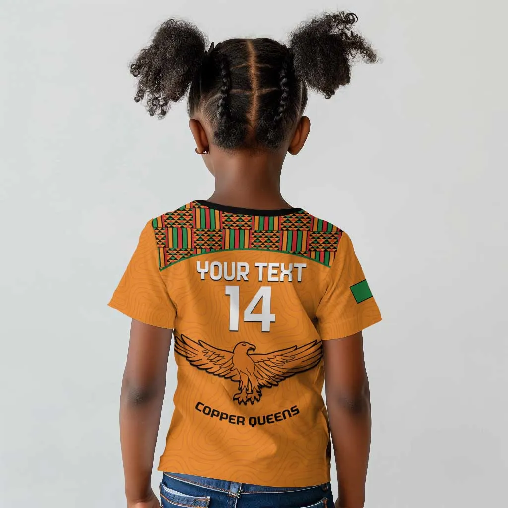 Custom Zambia Football Kid T shirt Copper Queens Kente Pattern LT14