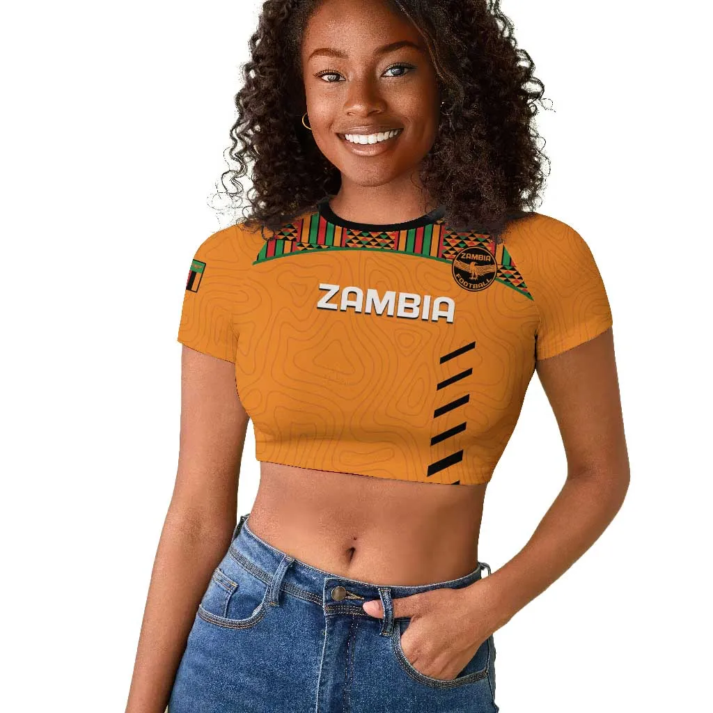 Custom Zambia Football Raglan Cropped T shirt Copper Queens Kente Pattern LT14