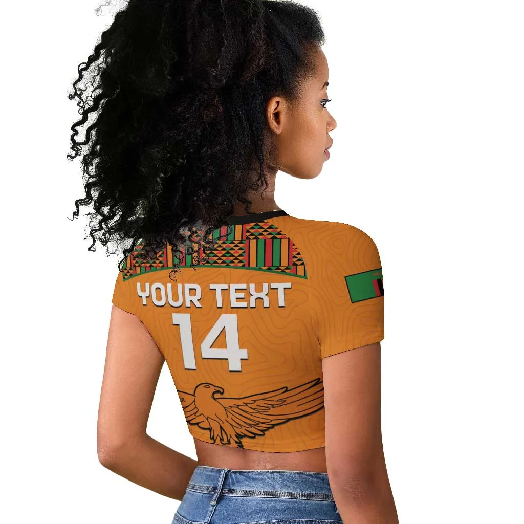 Custom Zambia Football Raglan Cropped T shirt Copper Queens Kente Pattern LT14