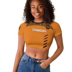 Custom Zambia Football Raglan Cropped T shirt Copper Queens Kente Pattern LT14