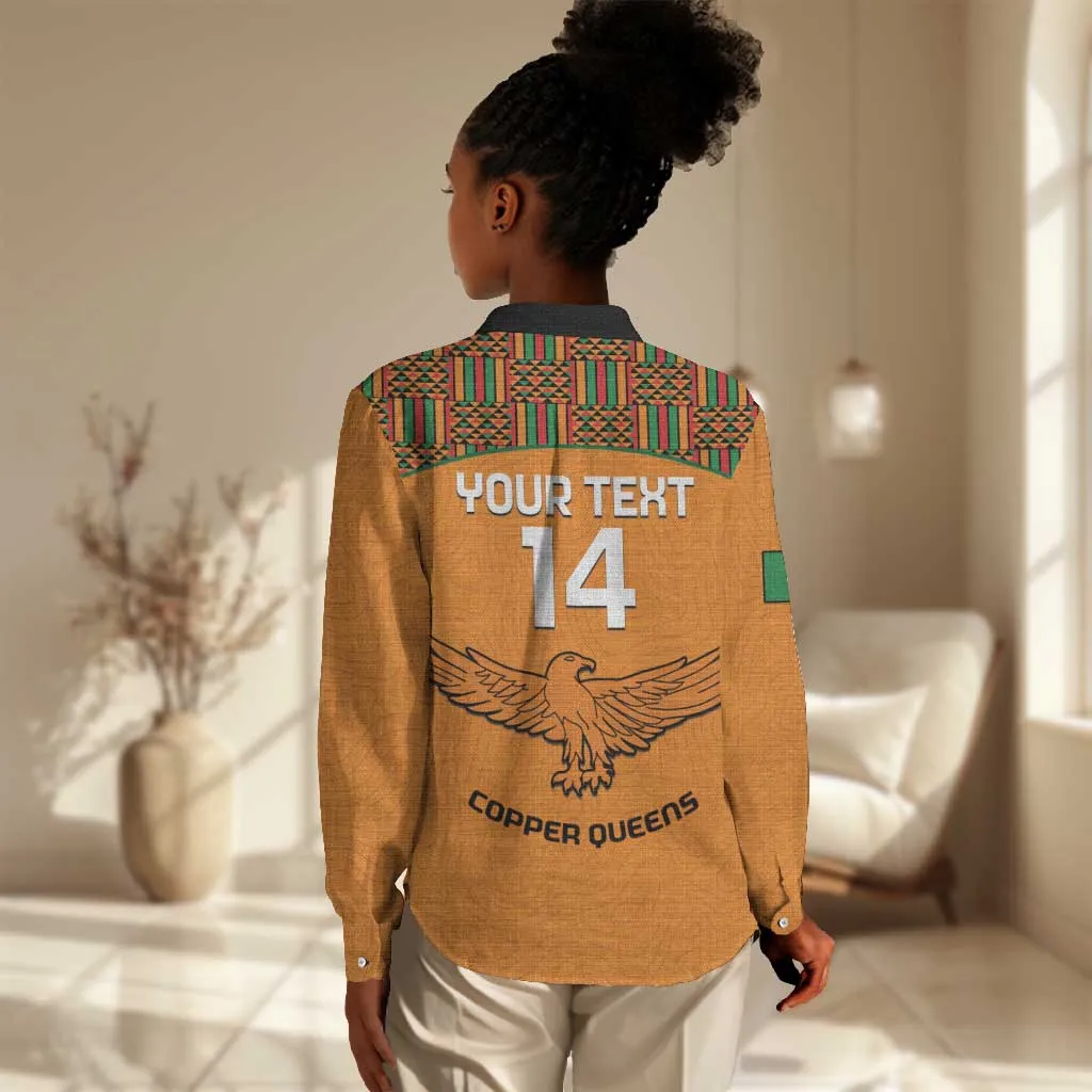 Custom Zambia Football Women Casual Shirt Copper Queens Kente Pattern LT14