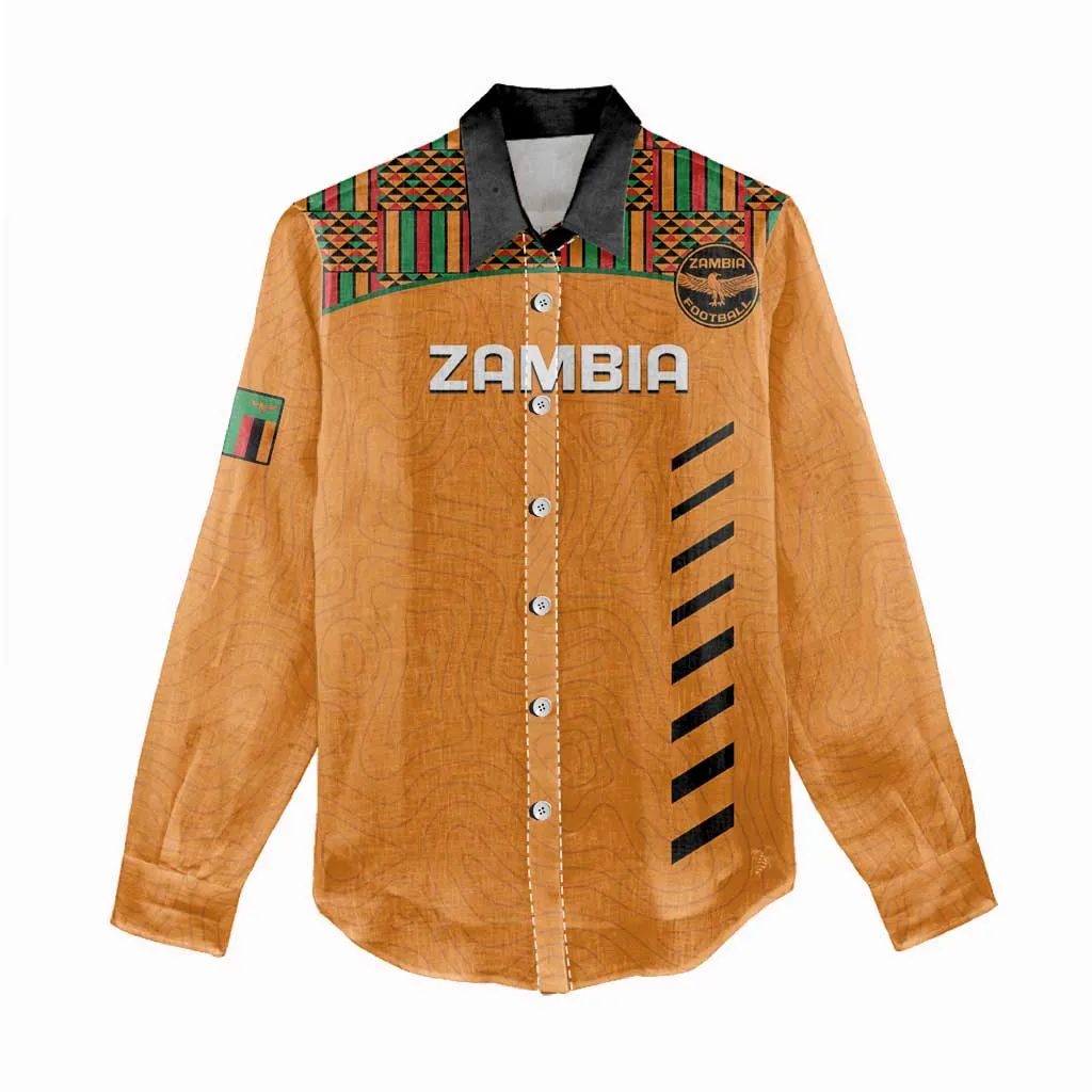 Custom Zambia Football Women Casual Shirt Copper Queens Kente Pattern LT14