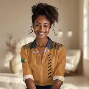 Custom Zambia Football Women Casual Shirt Copper Queens Kente Pattern LT14