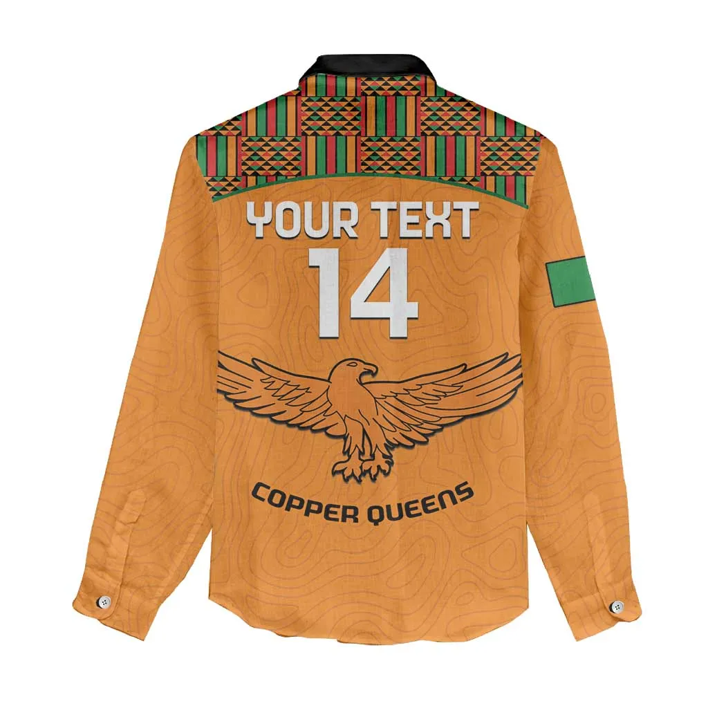 Custom Zambia Football Women Casual Shirt Copper Queens Kente Pattern LT14