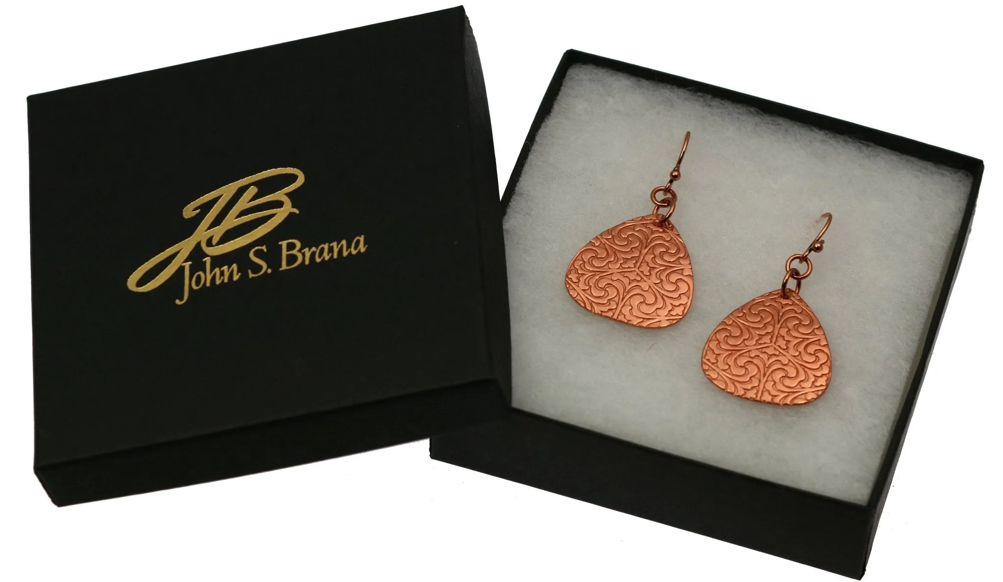 Damask Embossed Copper Triangle Drop Earrings