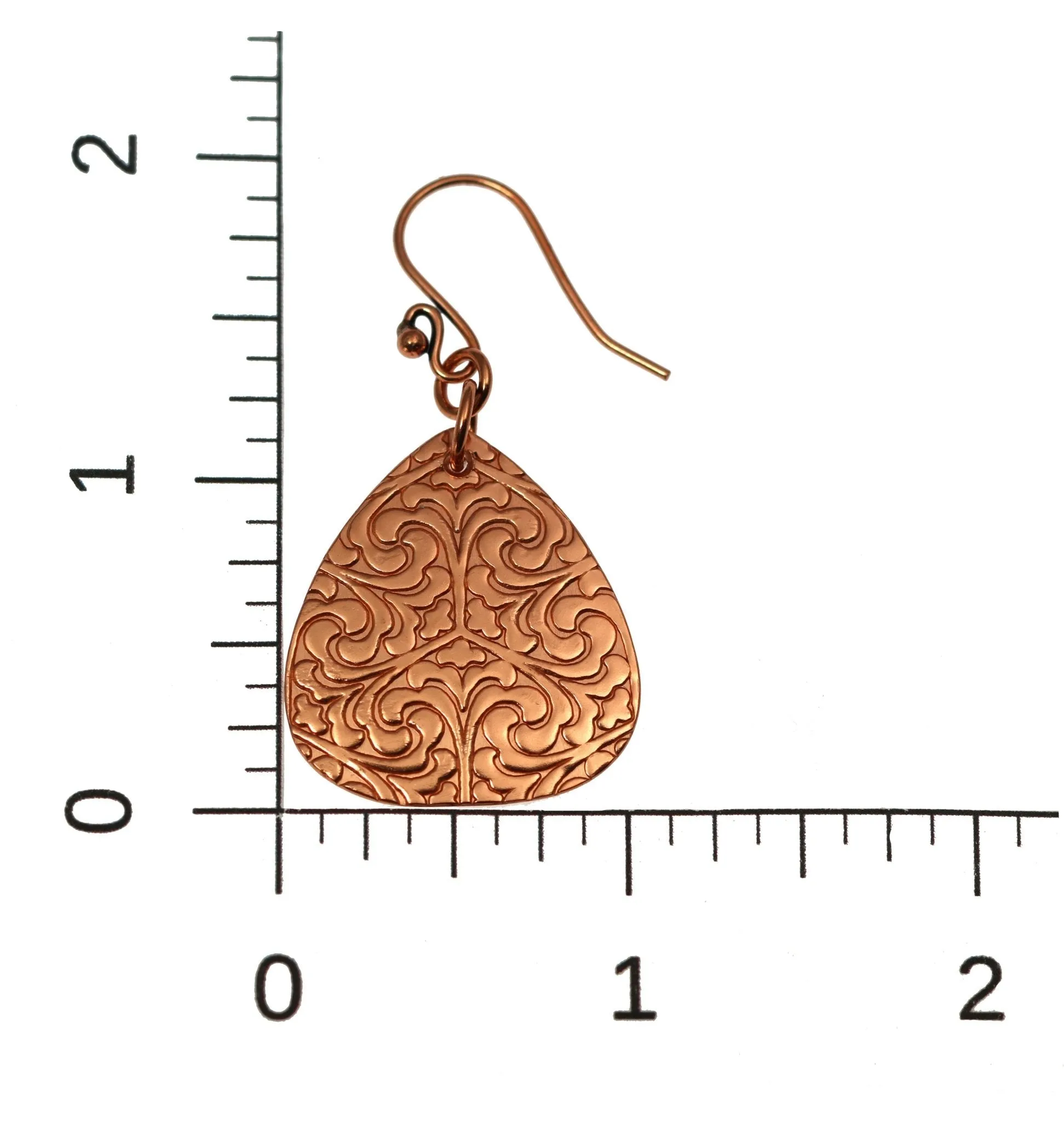 Damask Embossed Copper Triangle Drop Earrings