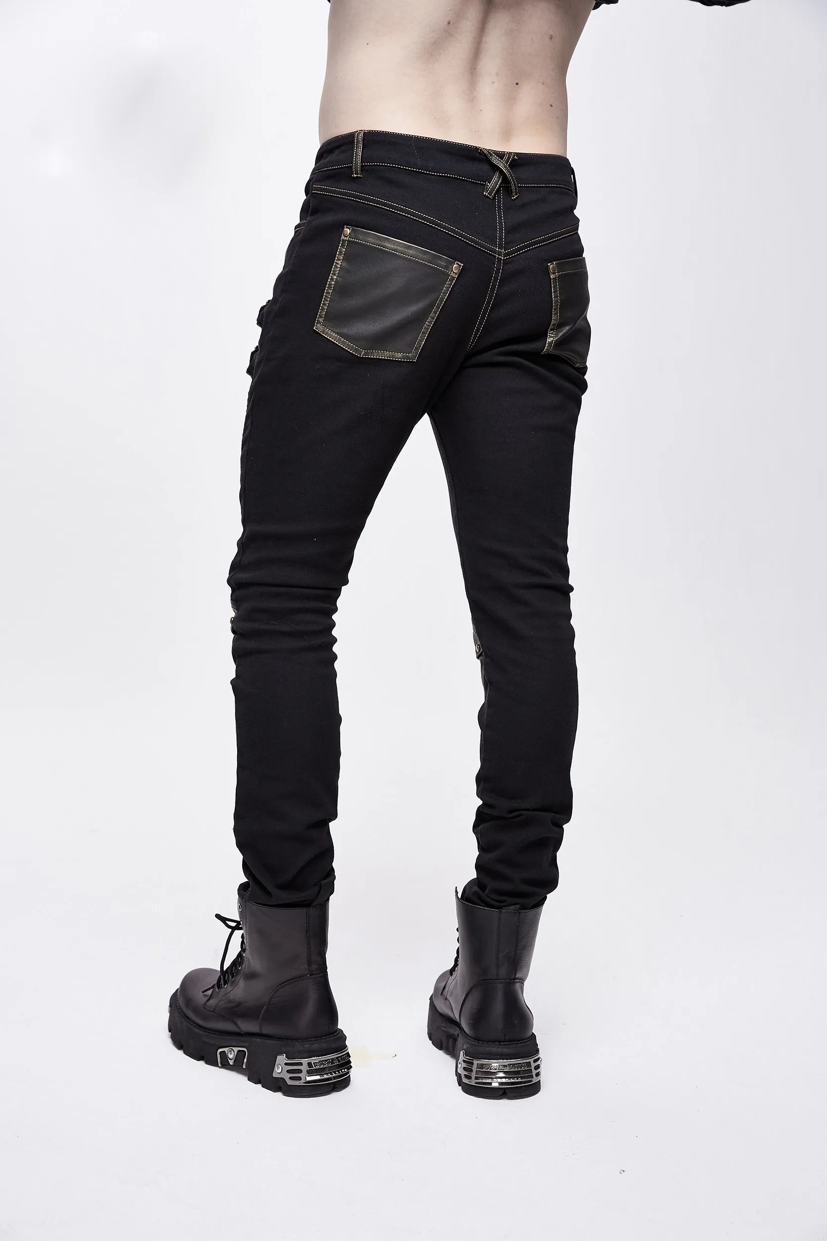 Devil Fashion Punk Rock Trousers Men Metal Buckets Cross Black Long Pants Men Rivets Casual Pants