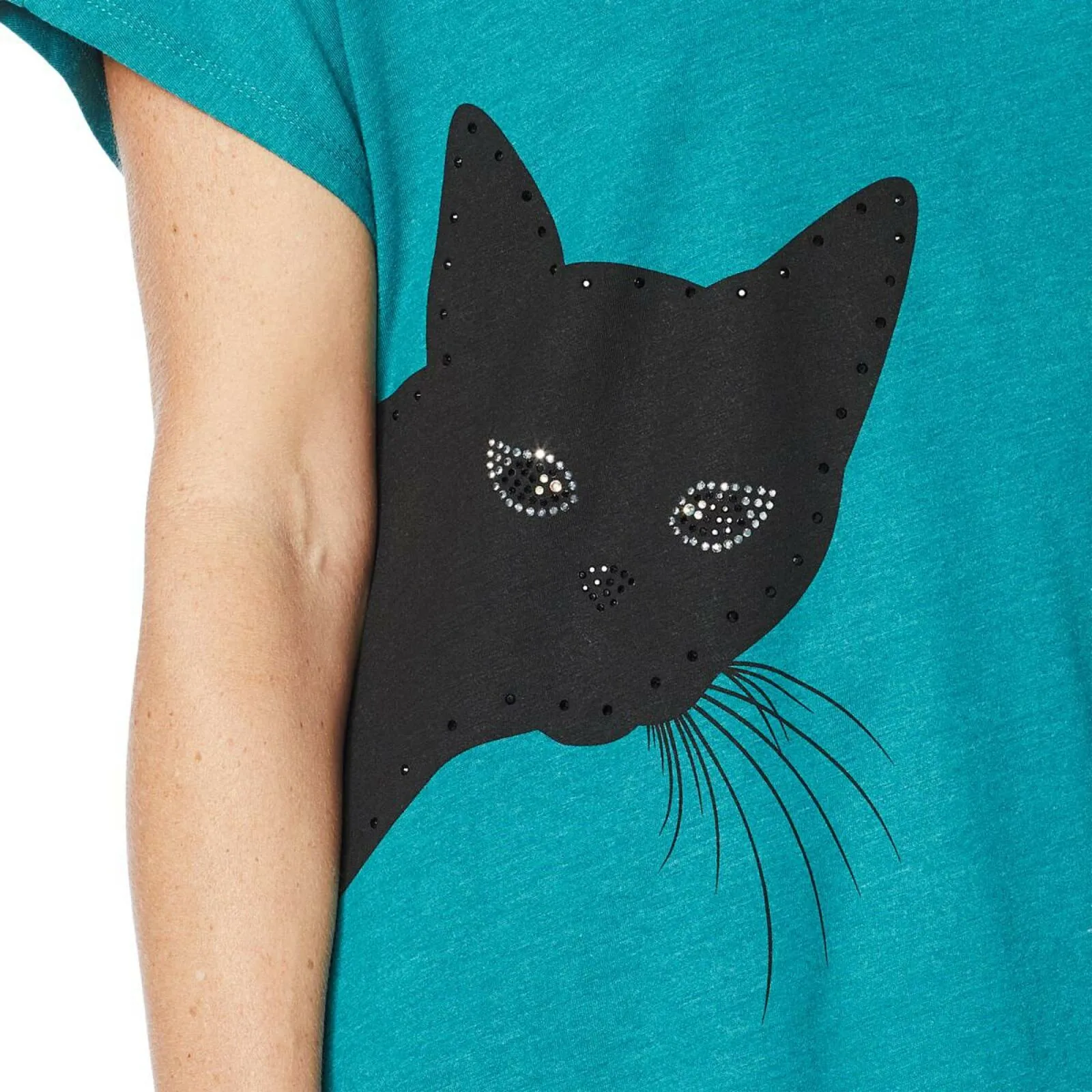 DG2 by Diane Gilman Women's Plus Size Sequined Cat T-Shirt