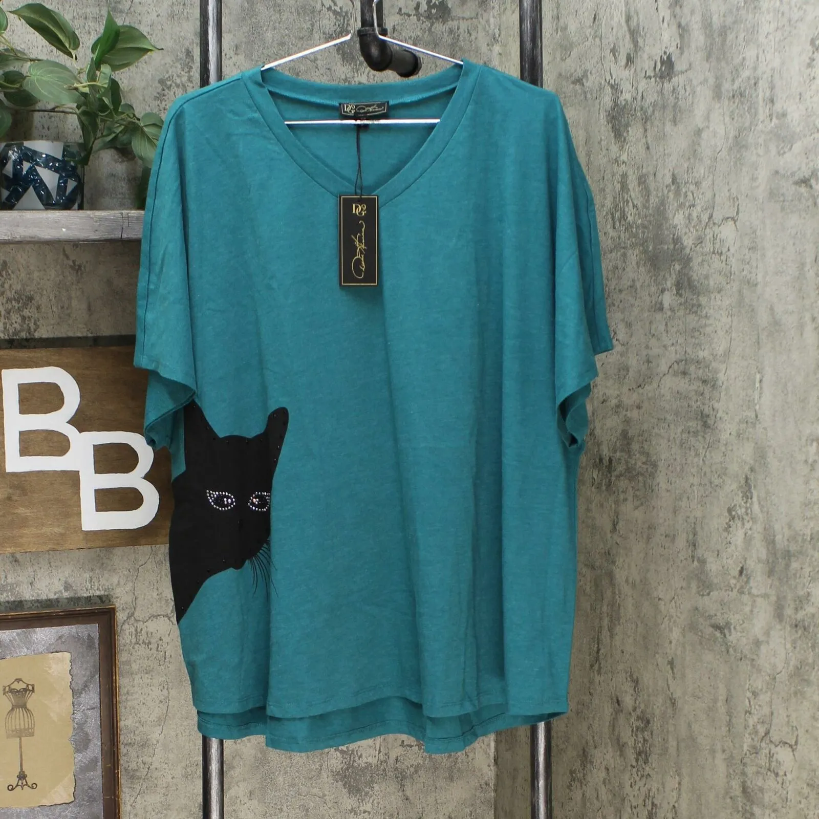 DG2 by Diane Gilman Women's Plus Size Sequined Cat T-Shirt