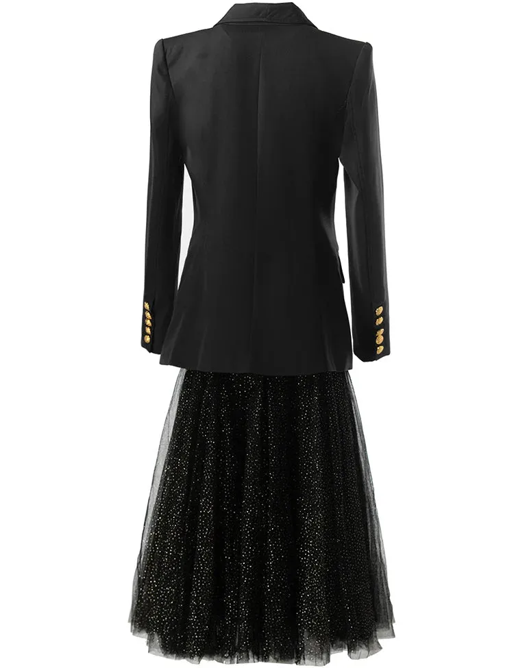 Dixie Double Breasted Solid Tops Black Underlay Skirt Elegant Two Piece Set