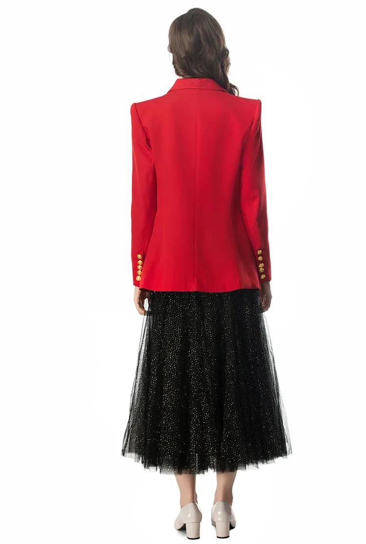 Dixie Double Breasted Solid Tops Black Underlay Skirt Elegant Two Piece Set