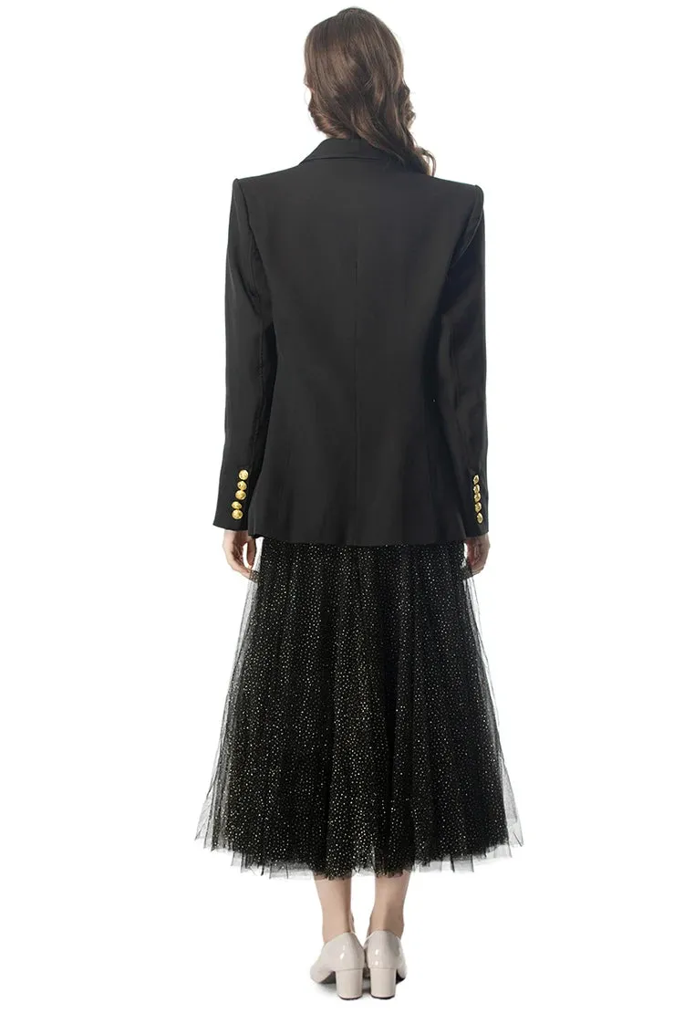 Dixie Double Breasted Solid Tops Black Underlay Skirt Elegant Two Piece Set
