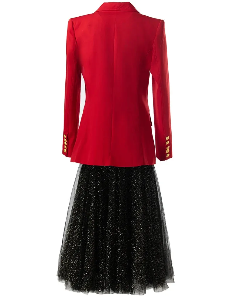 Dixie Double Breasted Solid Tops Black Underlay Skirt Elegant Two Piece Set