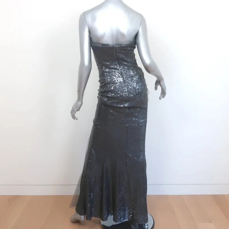 Donna Karan Strapless Sequined Ruffled Gown Gunmetal Size 4 Evening Dress