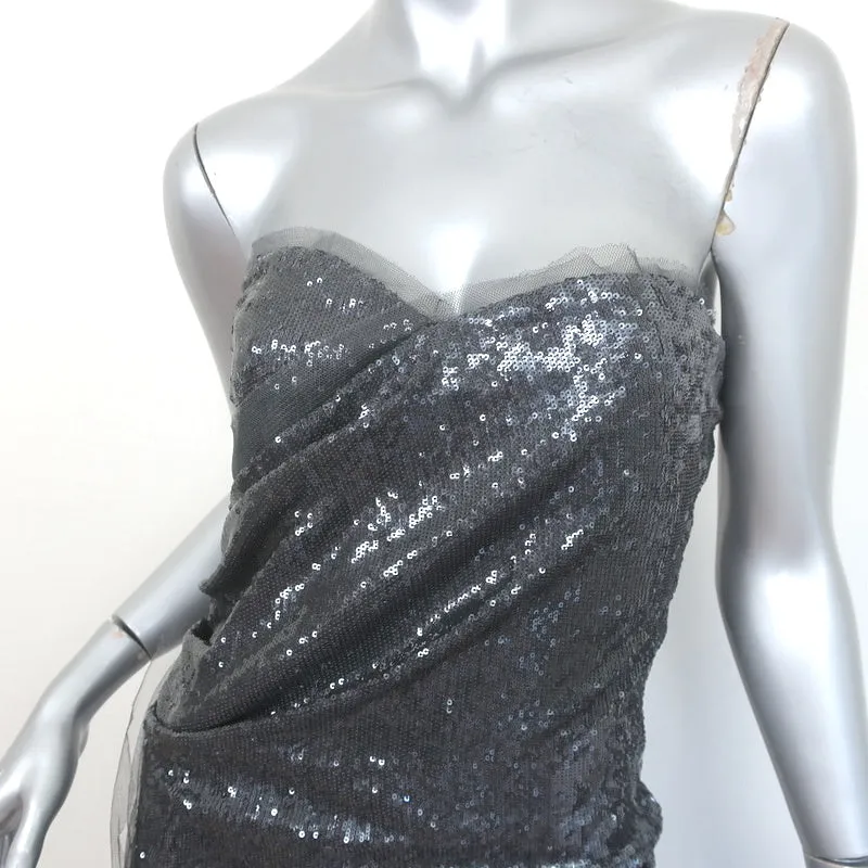 Donna Karan Strapless Sequined Ruffled Gown Gunmetal Size 4 Evening Dress