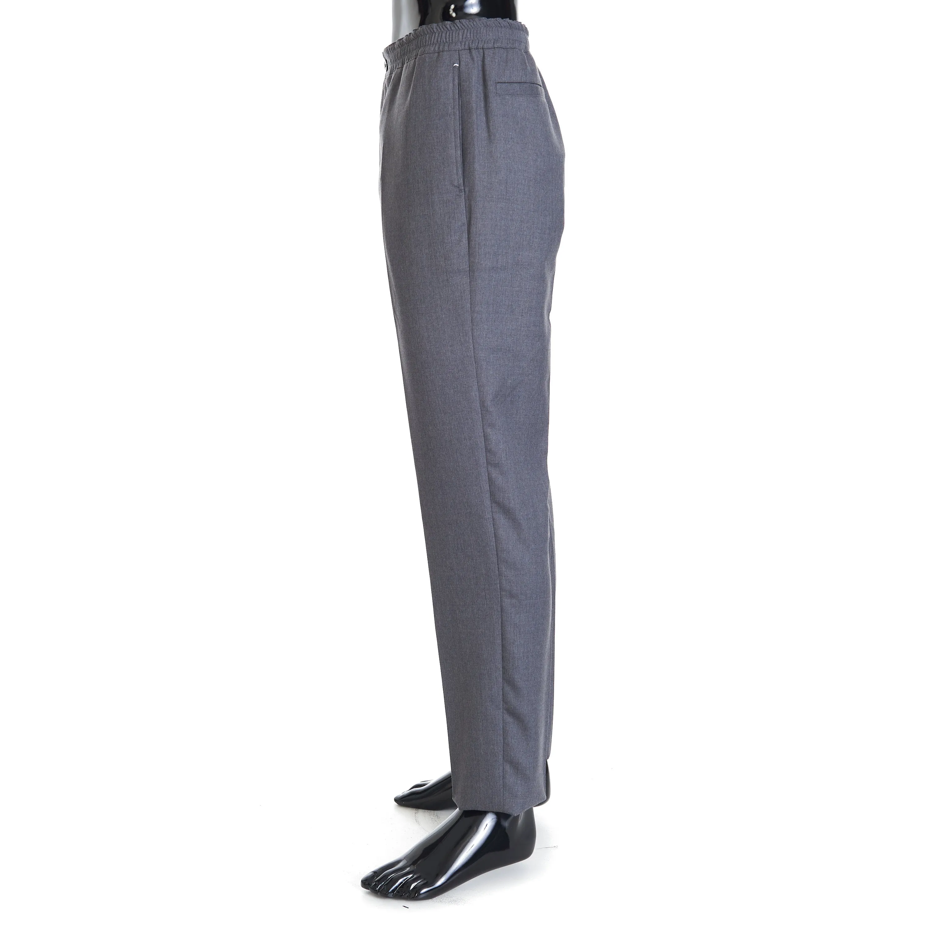 Drawstring Trousers In Grey Double Face Wool