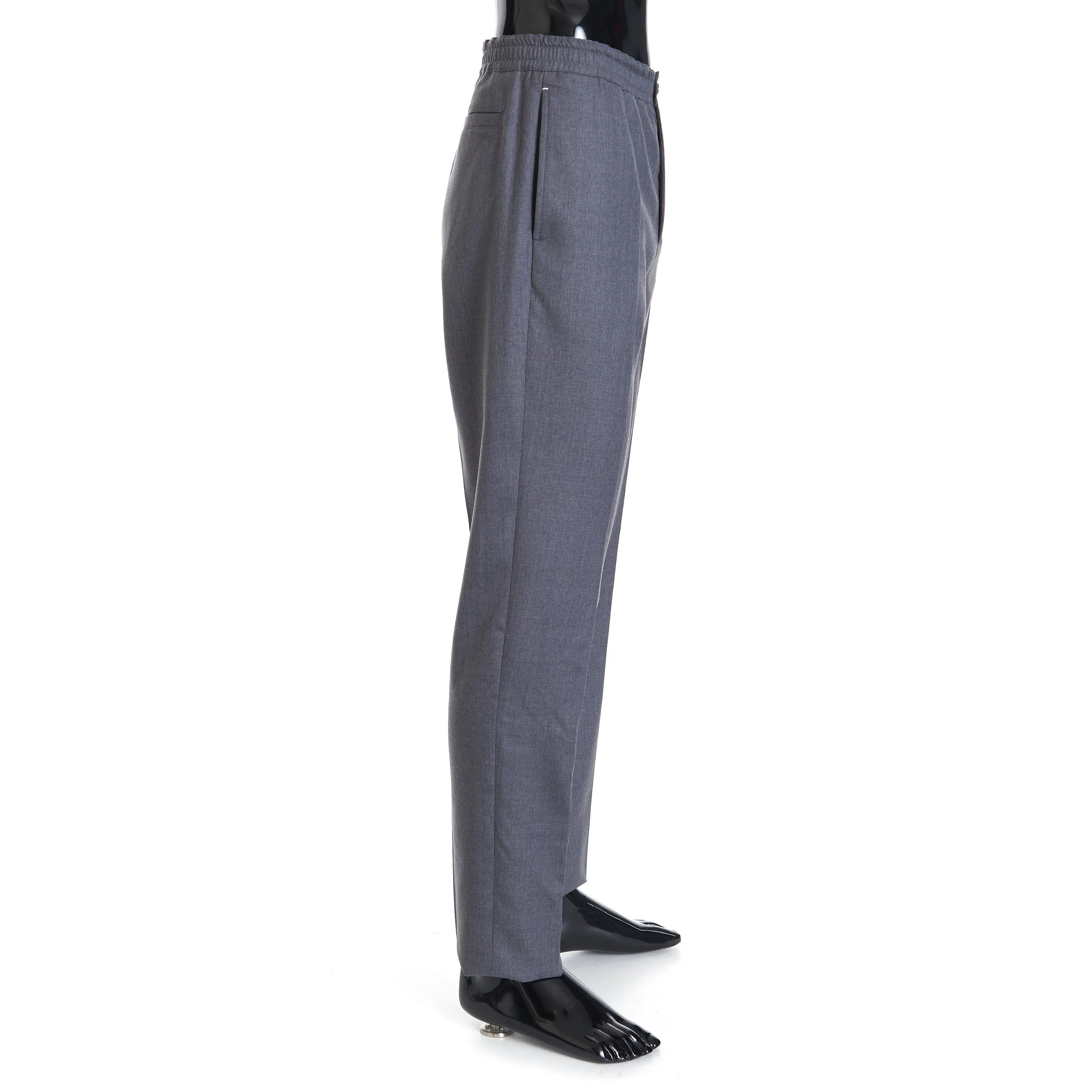 Drawstring Trousers In Grey Double Face Wool