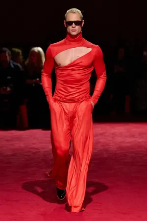 Electric Red Jersey Wide Leg Trousers