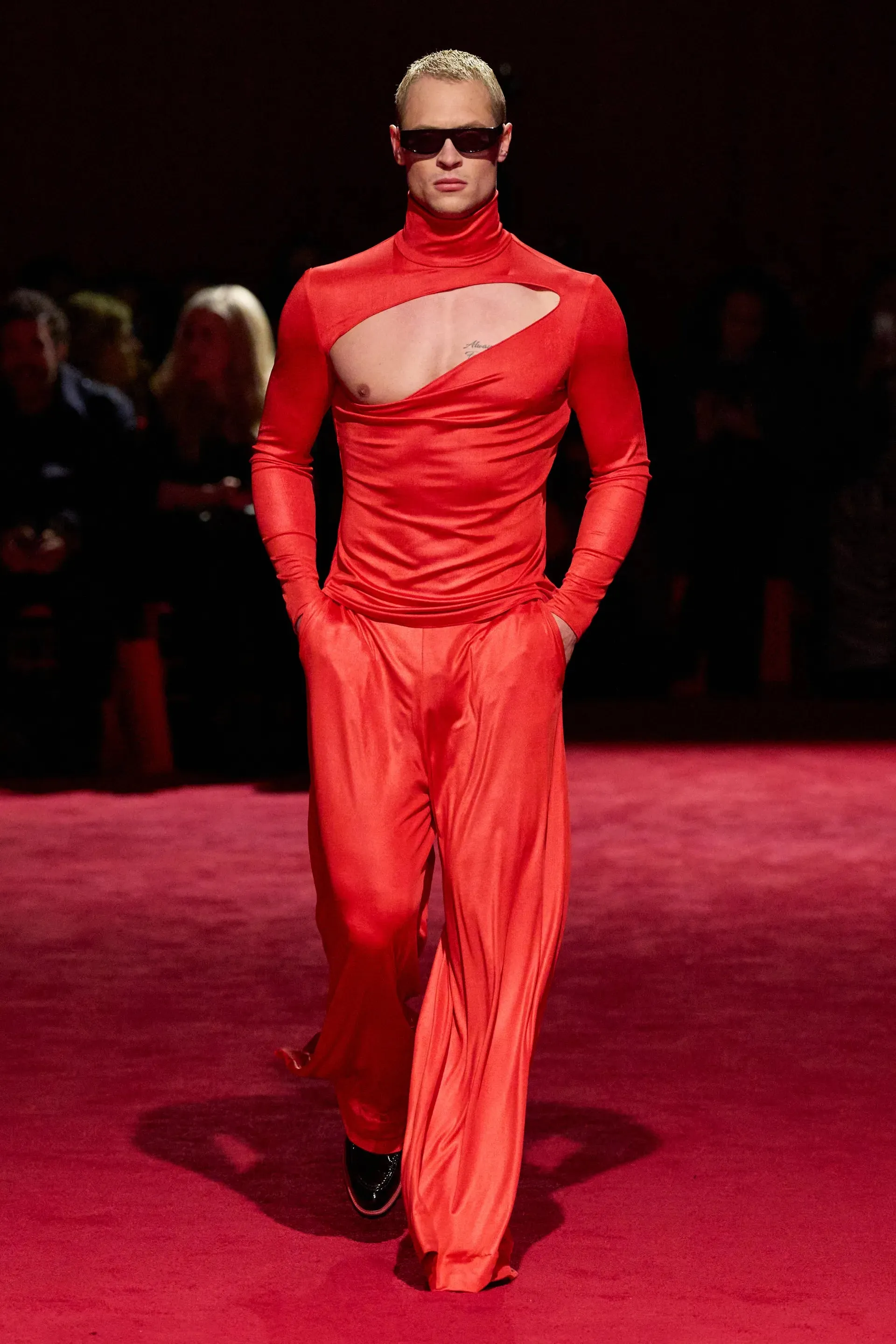 Electric Red Jersey Wide Leg Trousers