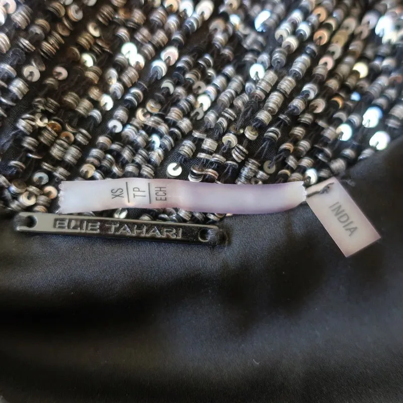 Elie Tahari Jazzie Sequined Gown Silver/Gold Size Extra Small Maxi Dress