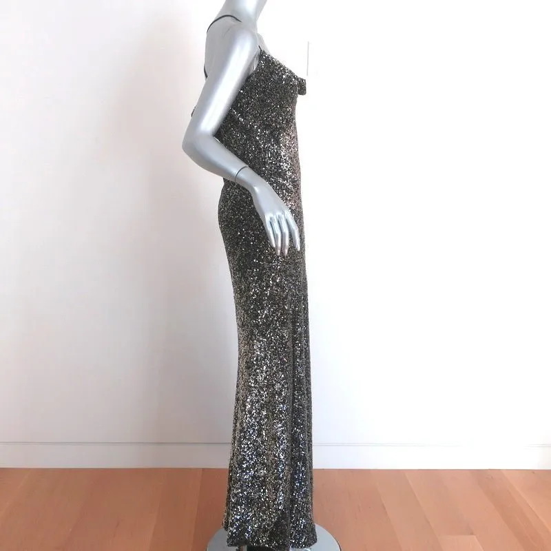 Elie Tahari Jazzie Sequined Gown Silver/Gold Size Extra Small Maxi Dress
